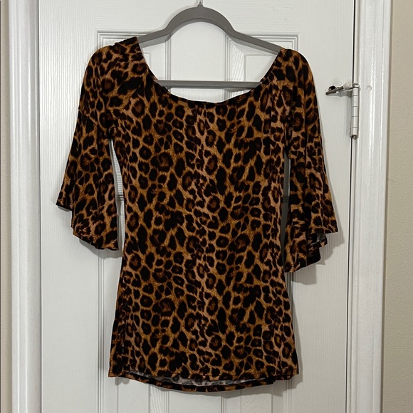 L&B Tops - L&B Leopard Print Flare Sleeve Blouse